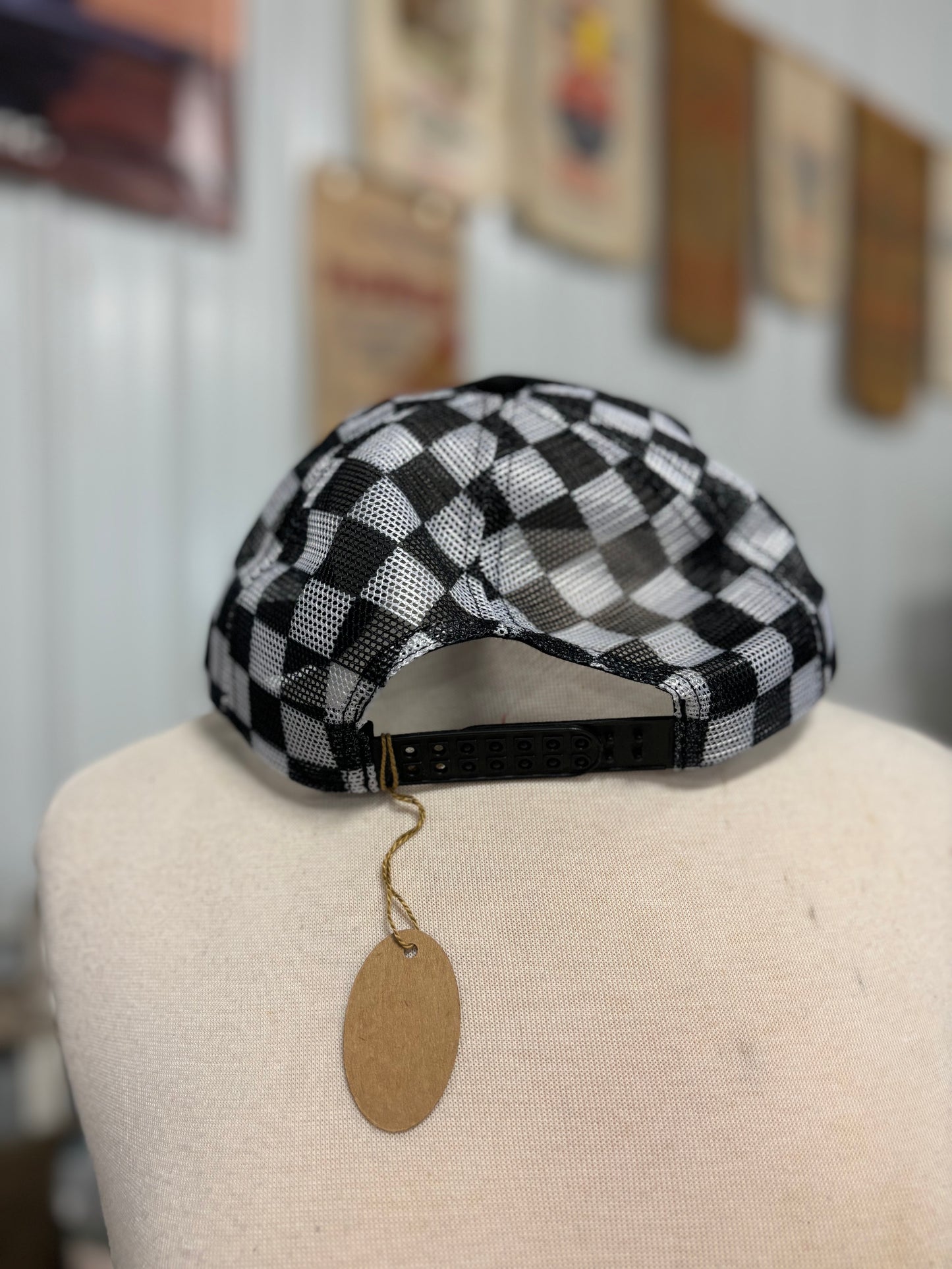 Mama Black & White Checkered Hat