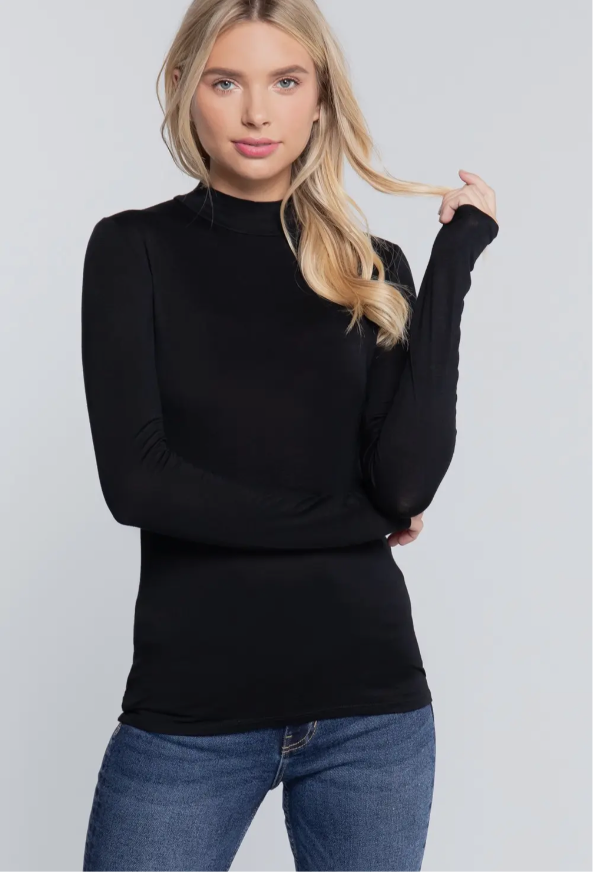 Mock Neck Black Basic Long Sleeve