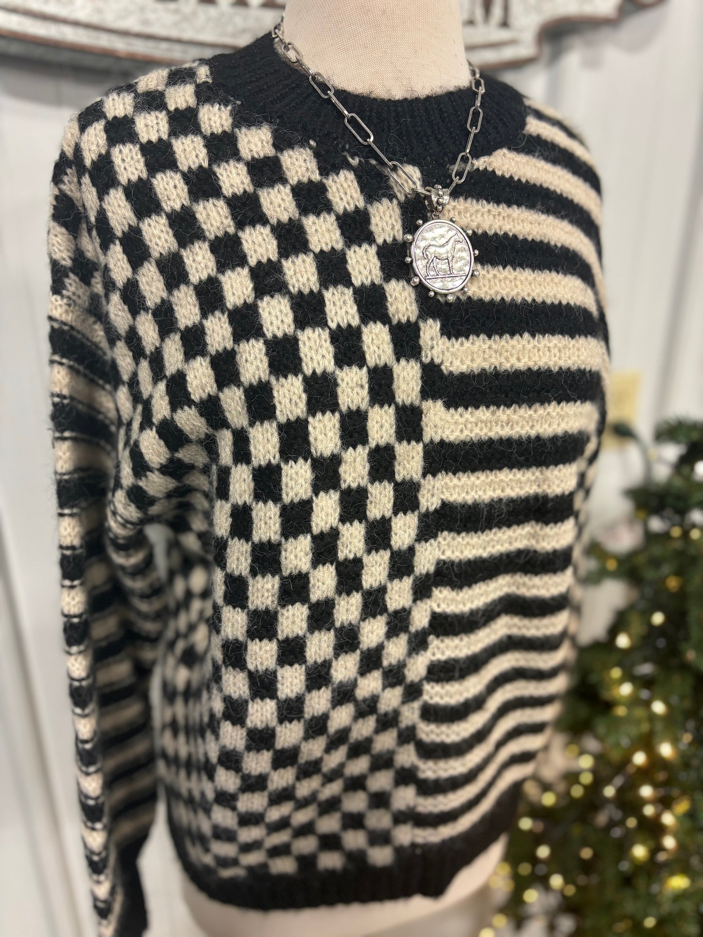 Stripes and Checkers Sweater in Black