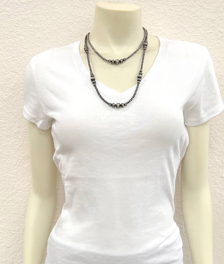 22" 2-strand Clustered Silver Bead Necklace Faux
