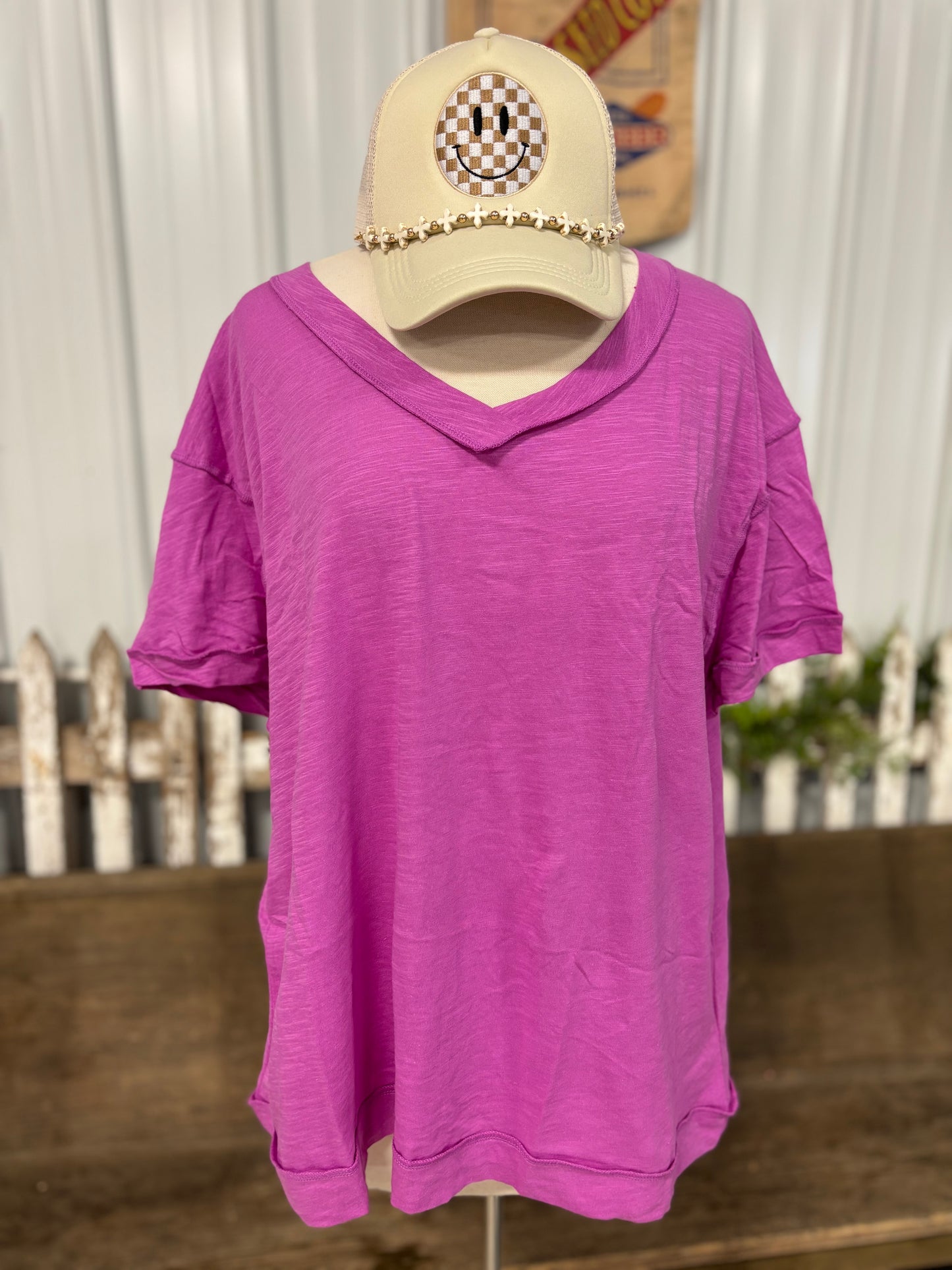 Magenta Raw Edge Cotton Tee