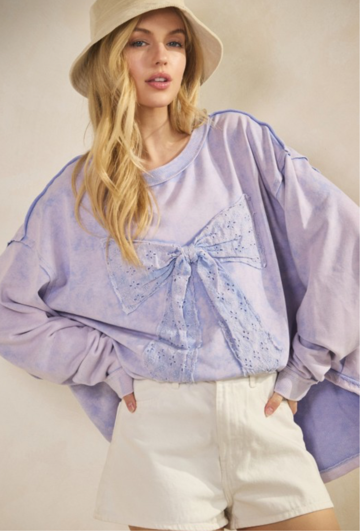 Eyelet Bow Pullover in Lavender