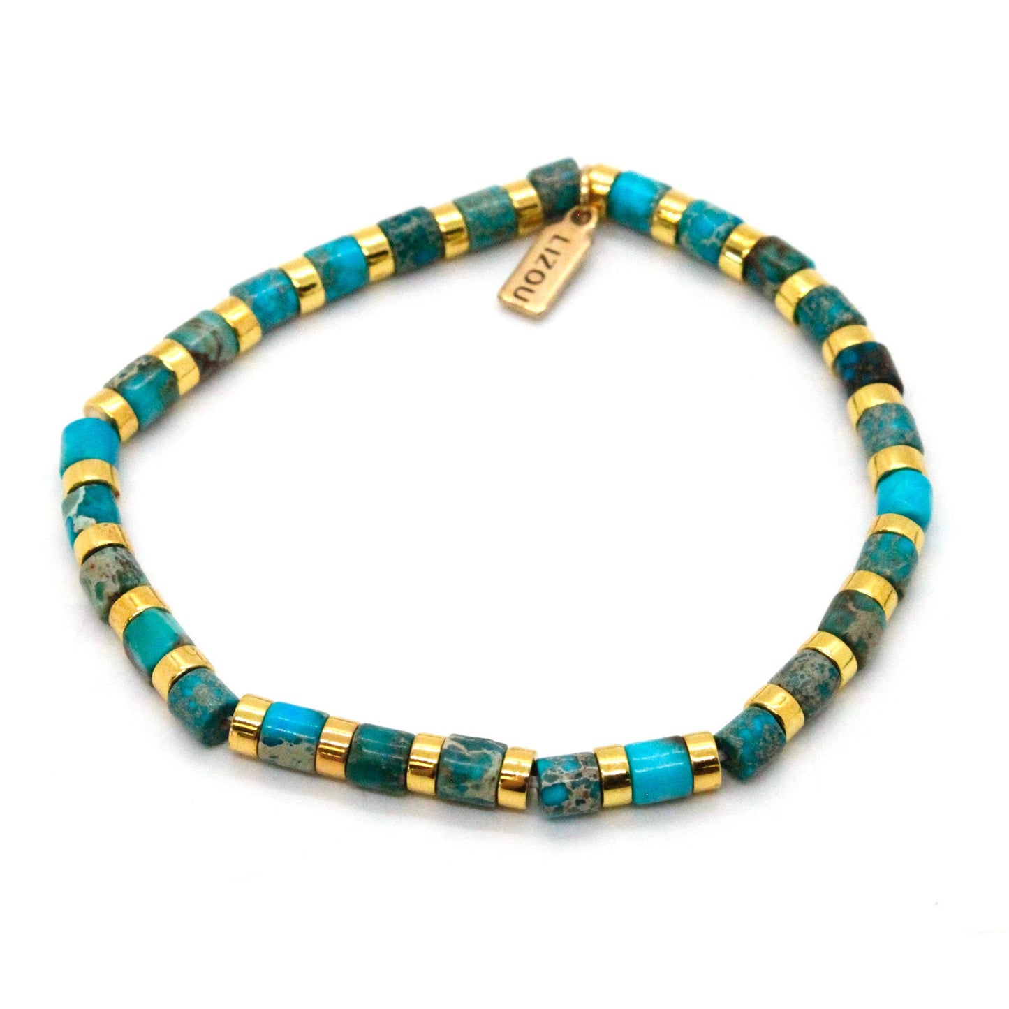 Turquoise and Gold Stretch Stone Bracelet