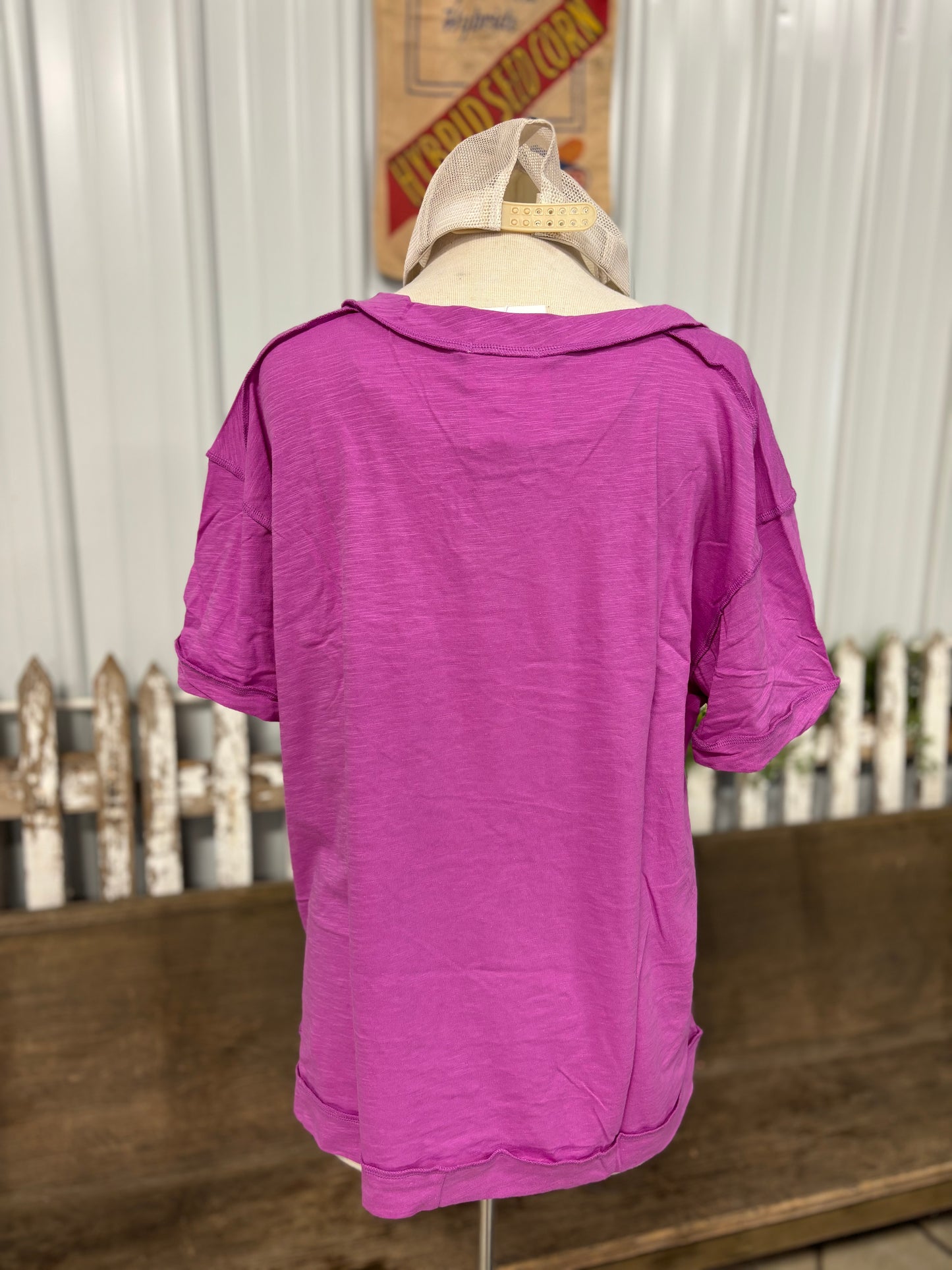Magenta Raw Edge Cotton Tee