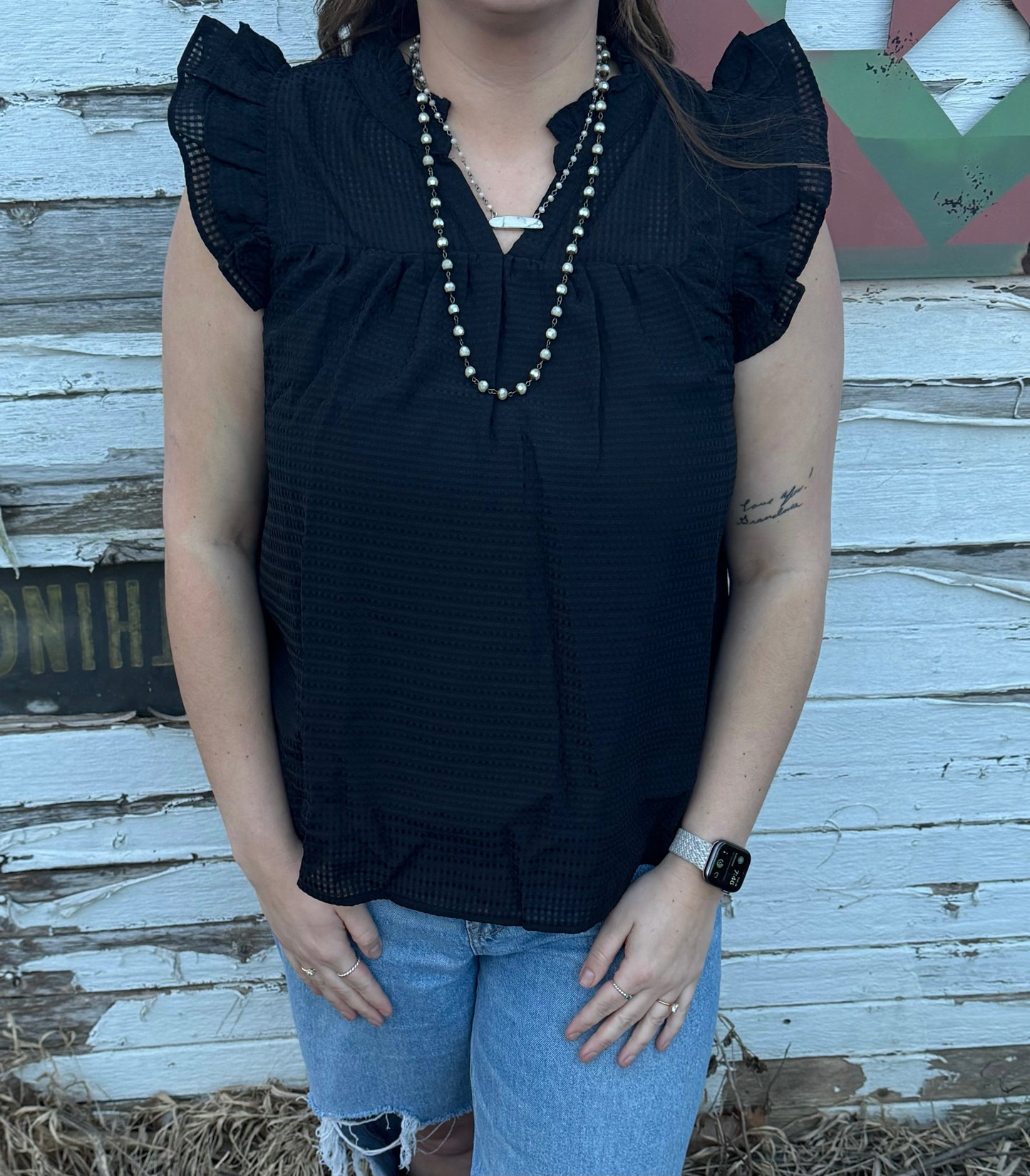 Black Ruffle Sleeve Top