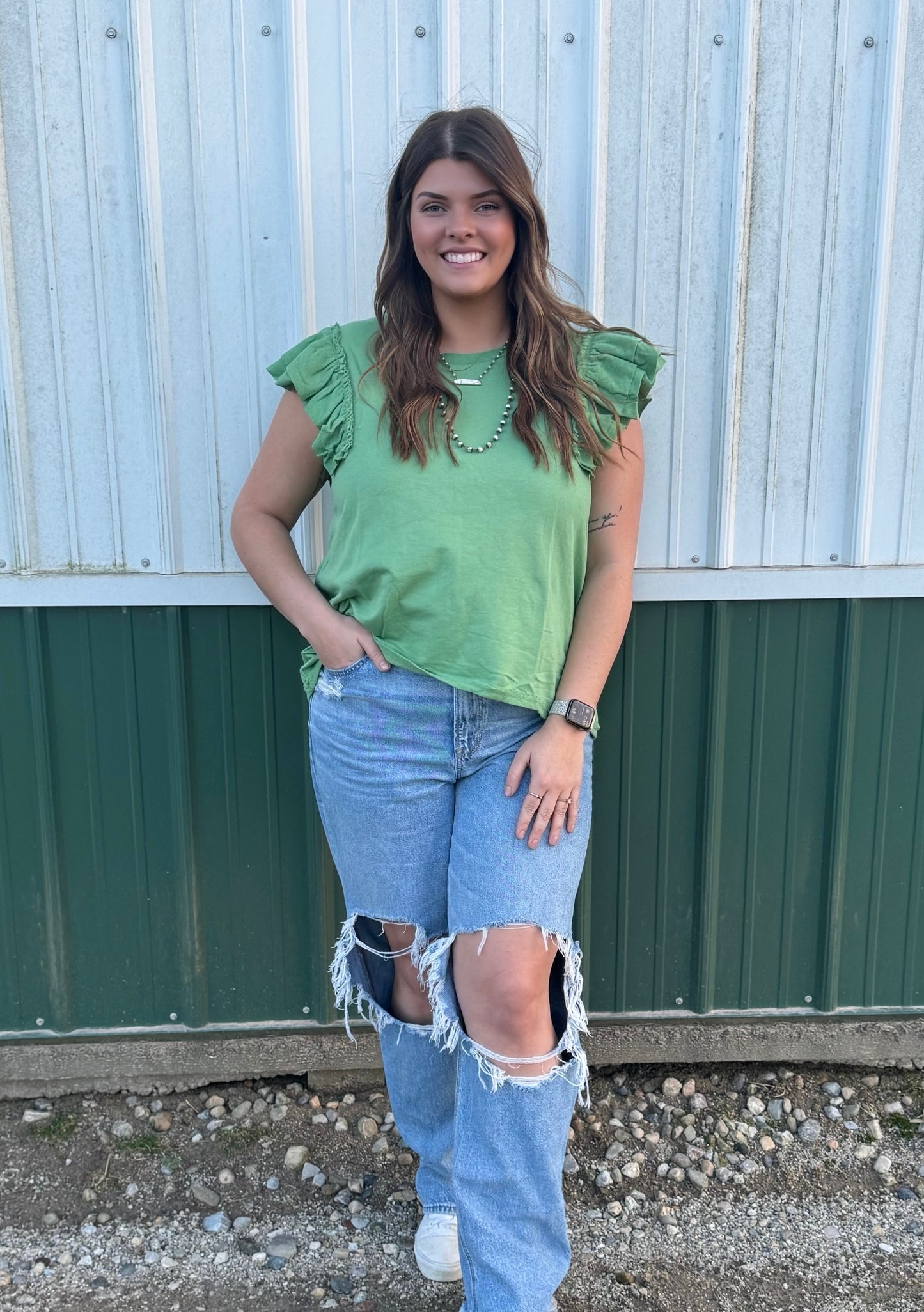 Apple Green Ruffle Sleeve Top