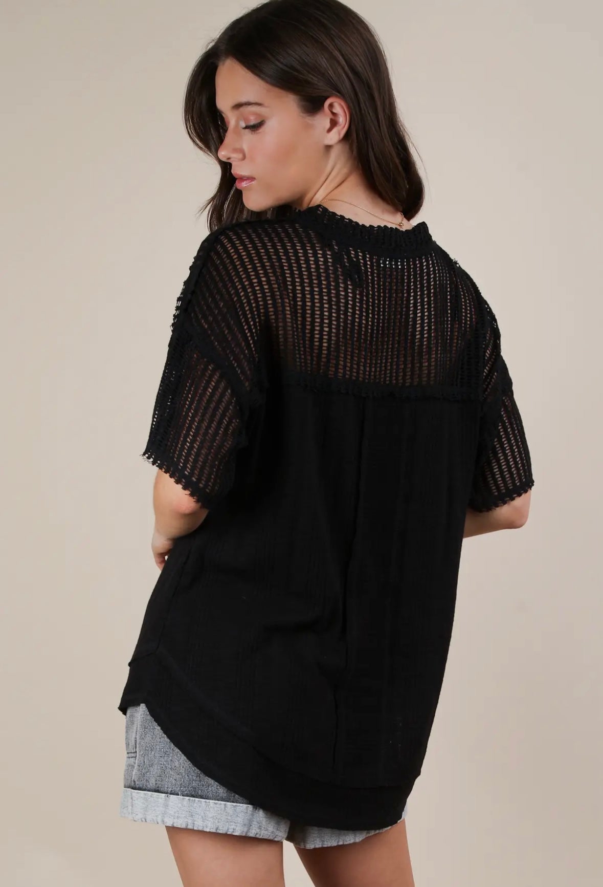 Contrast Knit Oversized Tee