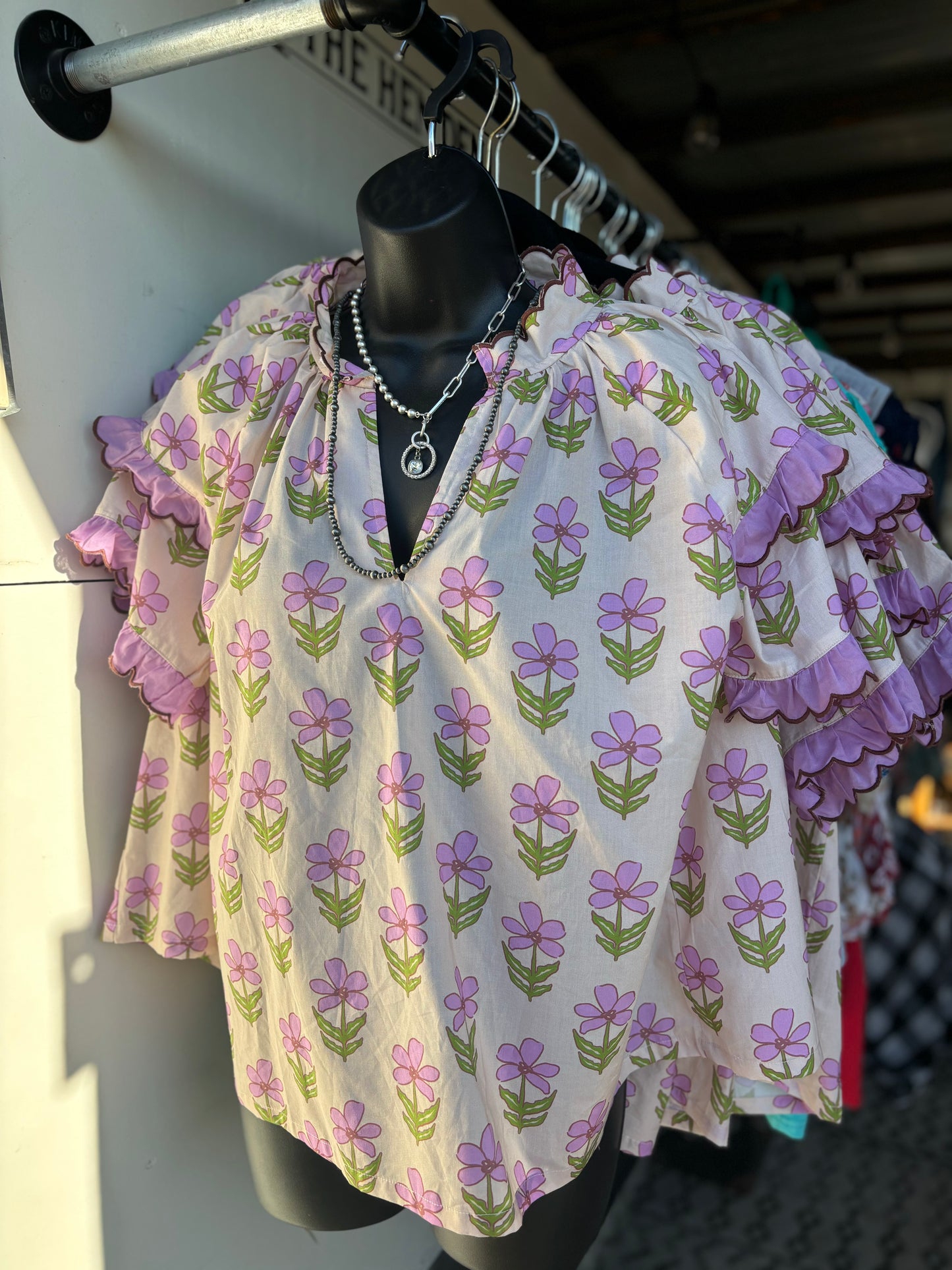 Scallop Sleeve Floral Top