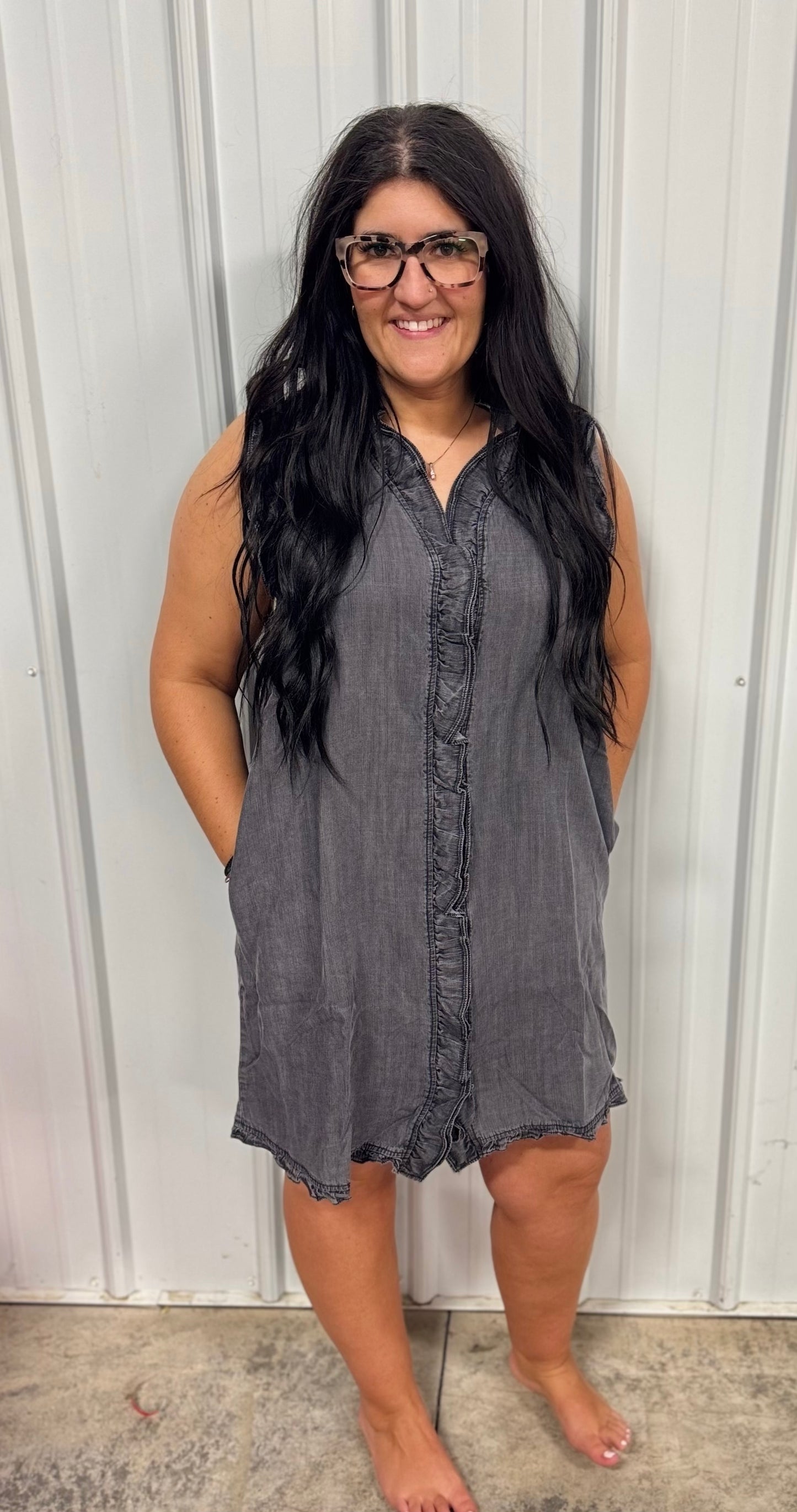 Black Denim Ruffle Dress