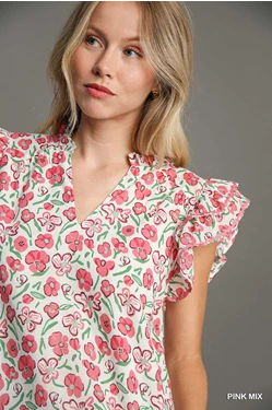 Summer Blooms Ruffle Sleeve Top