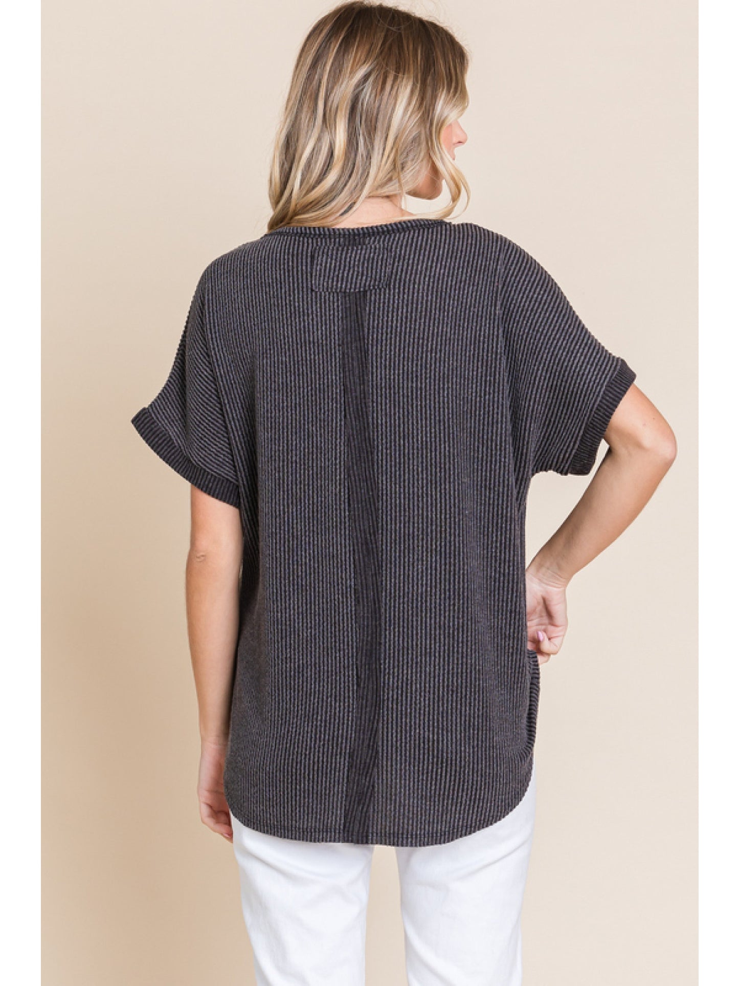 Oversized Black Notch Neck Tee