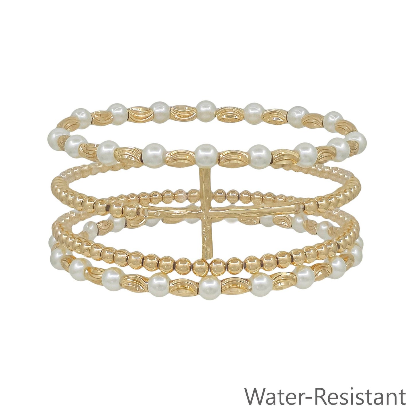 Cross and Pearl Bracelet Set Water Resistant