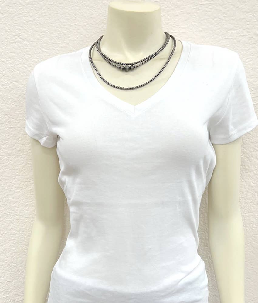 20" 3-strand Silver Pearl Bead Necklace Faux