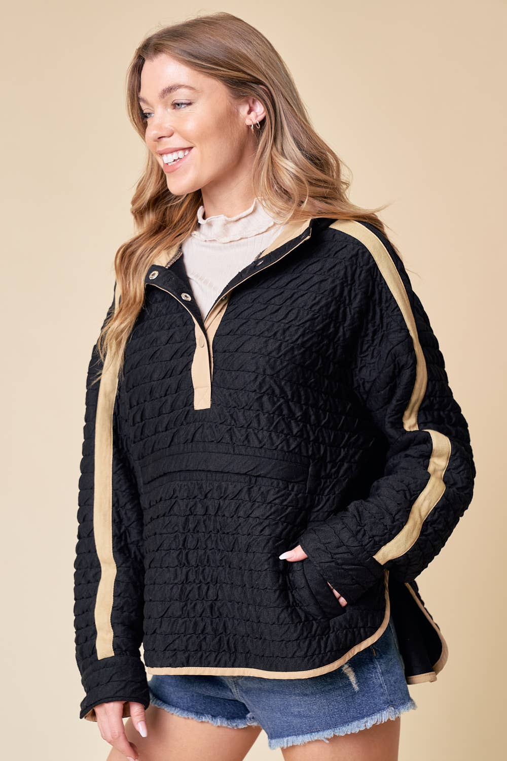 Quilted Hooded Pullover