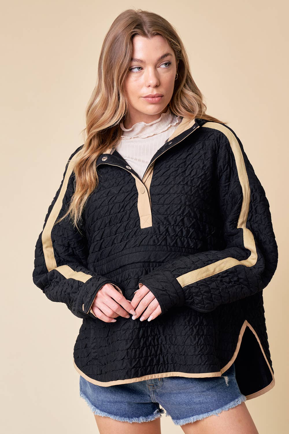 Quilted Hooded Pullover