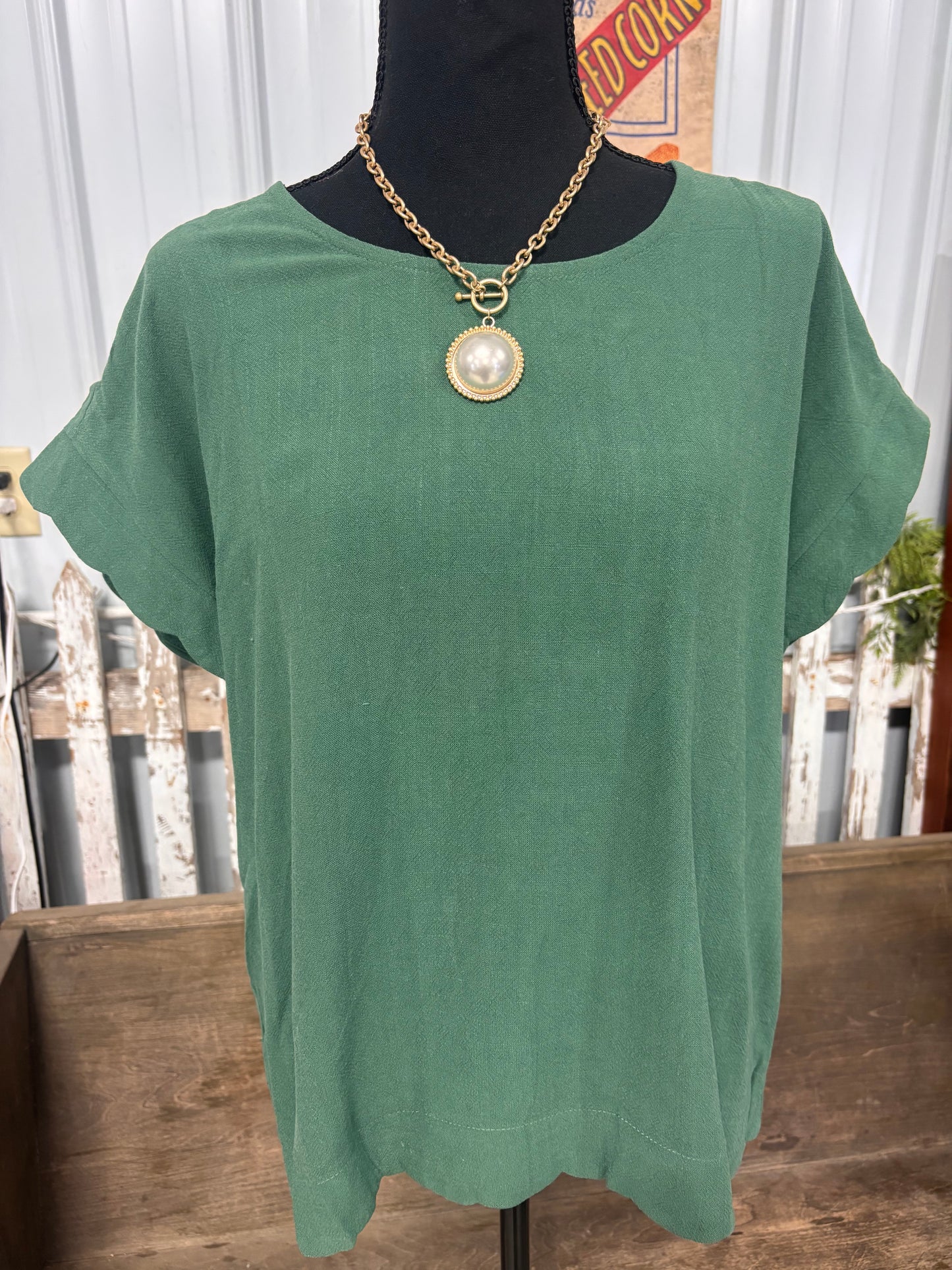 Scalloped Top in Palm Green NATURAL FIBERS