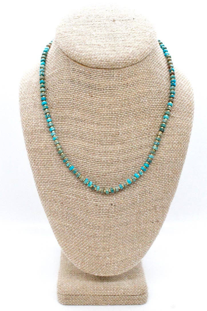 Turquoise and Gold Short Beaded Necklace