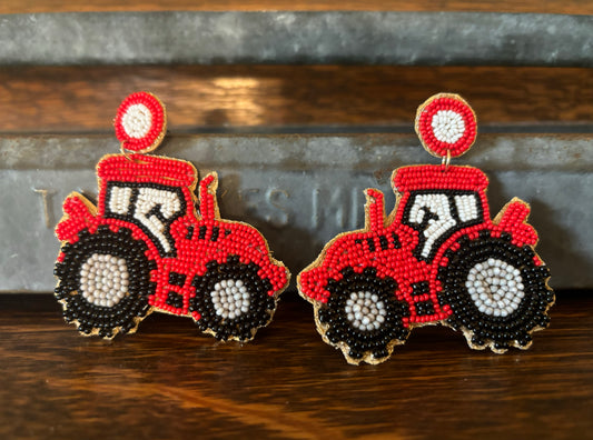 Red Tractor Seed Bead Earrings