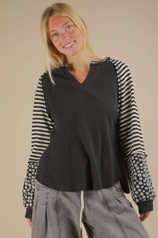 Floral & Stripe Knit Top