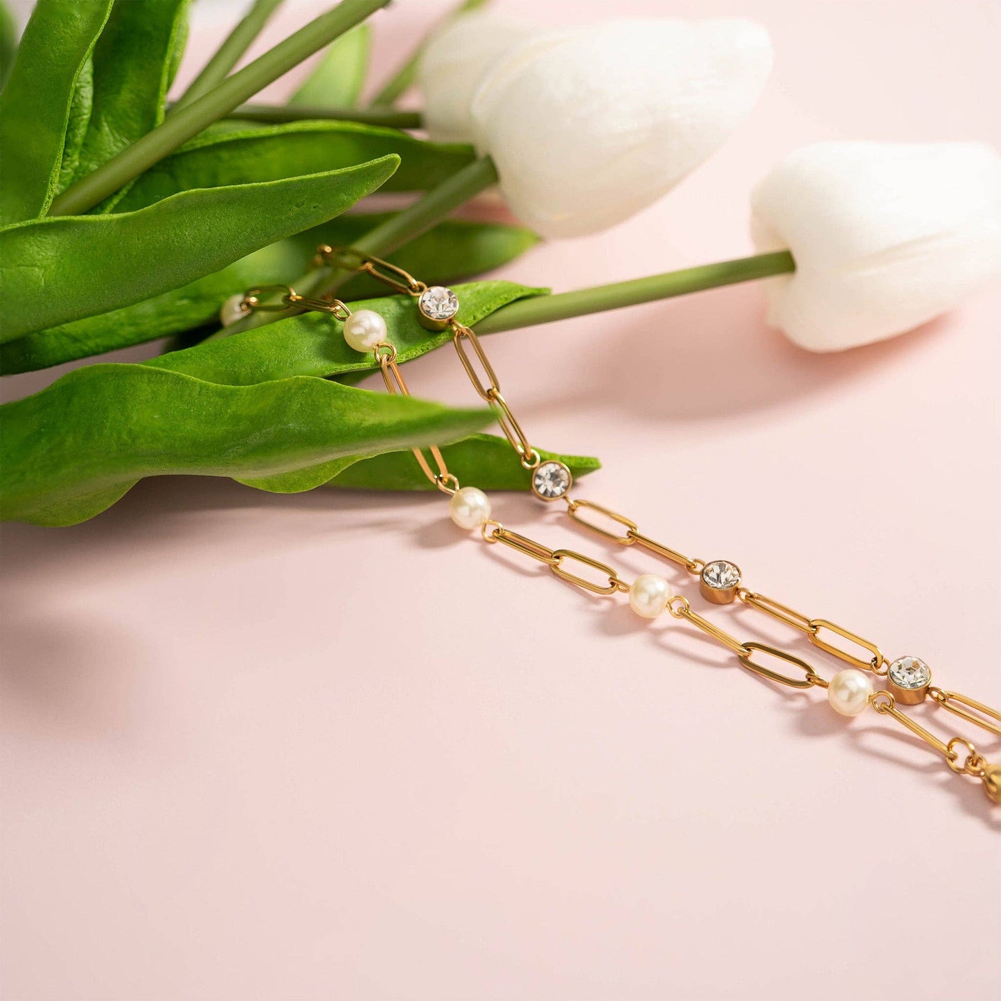 Paperclip Chain Bracelet with Stones