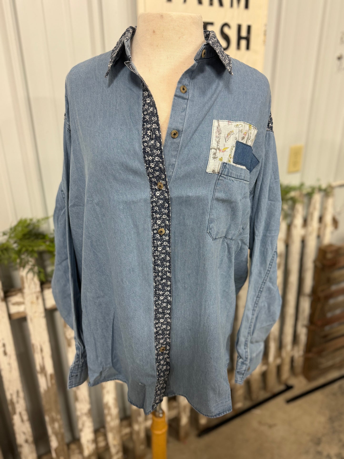 Virgie Patchwork Denim Shirt