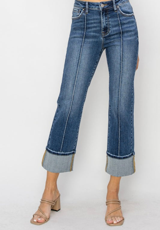Risen High Rise Cuffed Straight Leg