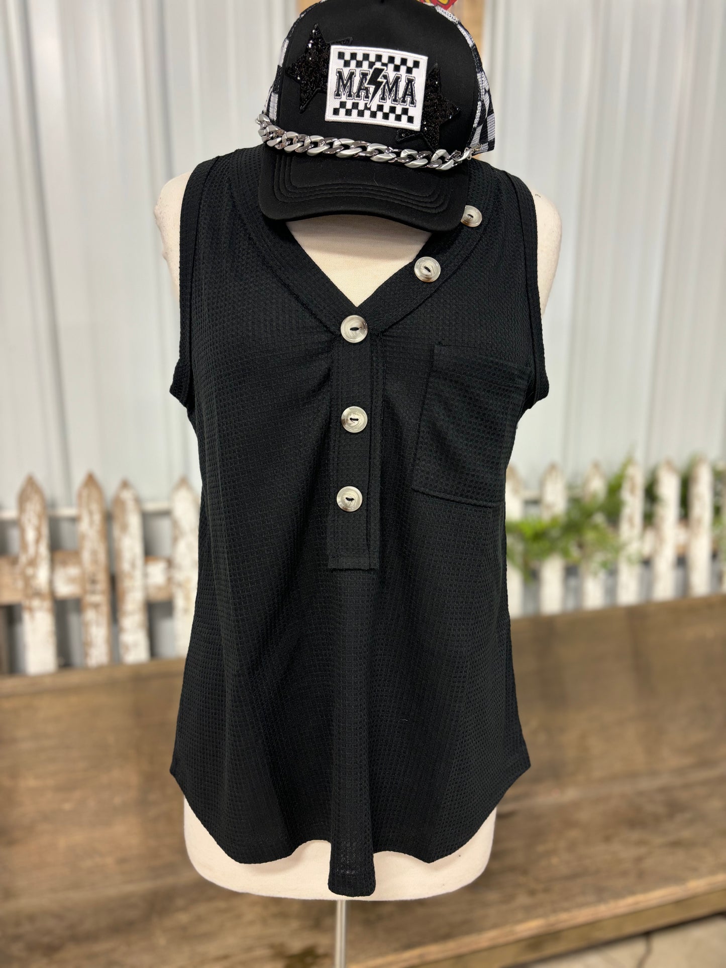 Button Detail V Neck Tank