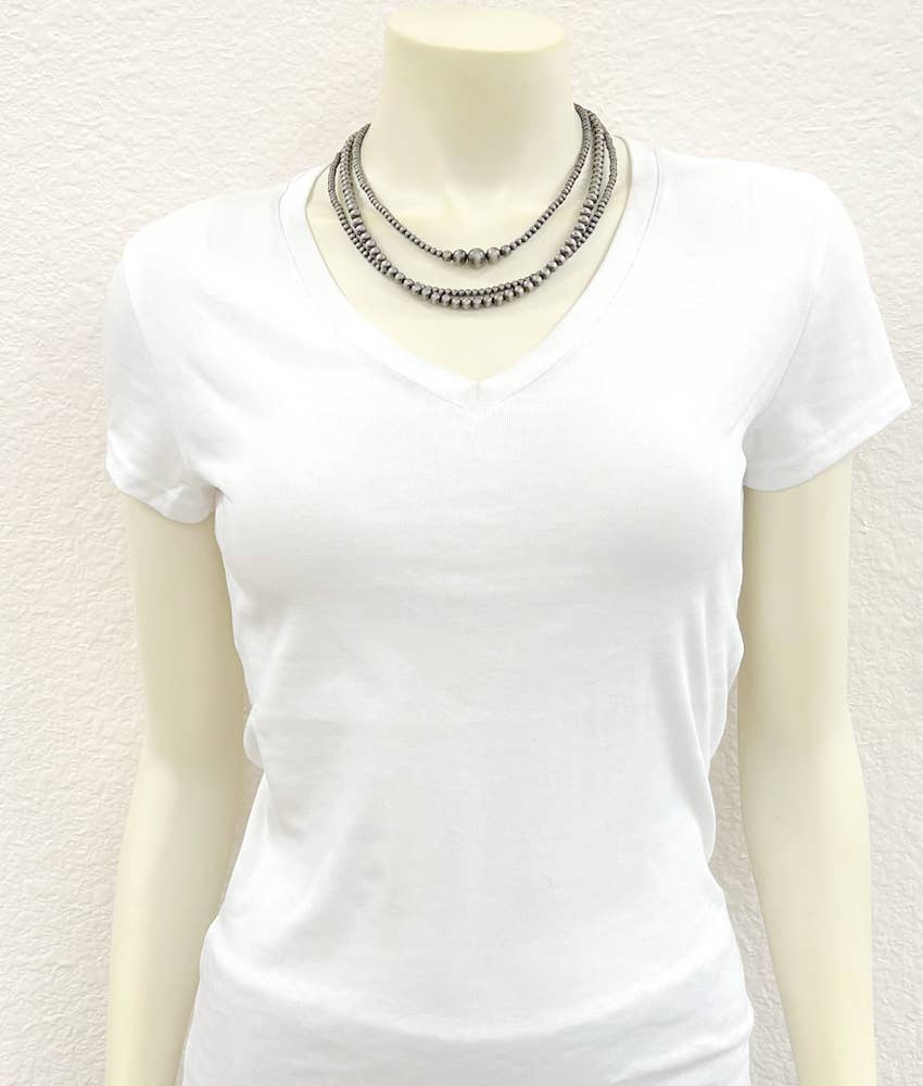 18" 3-strand Silver Western Bead Necklace Faux