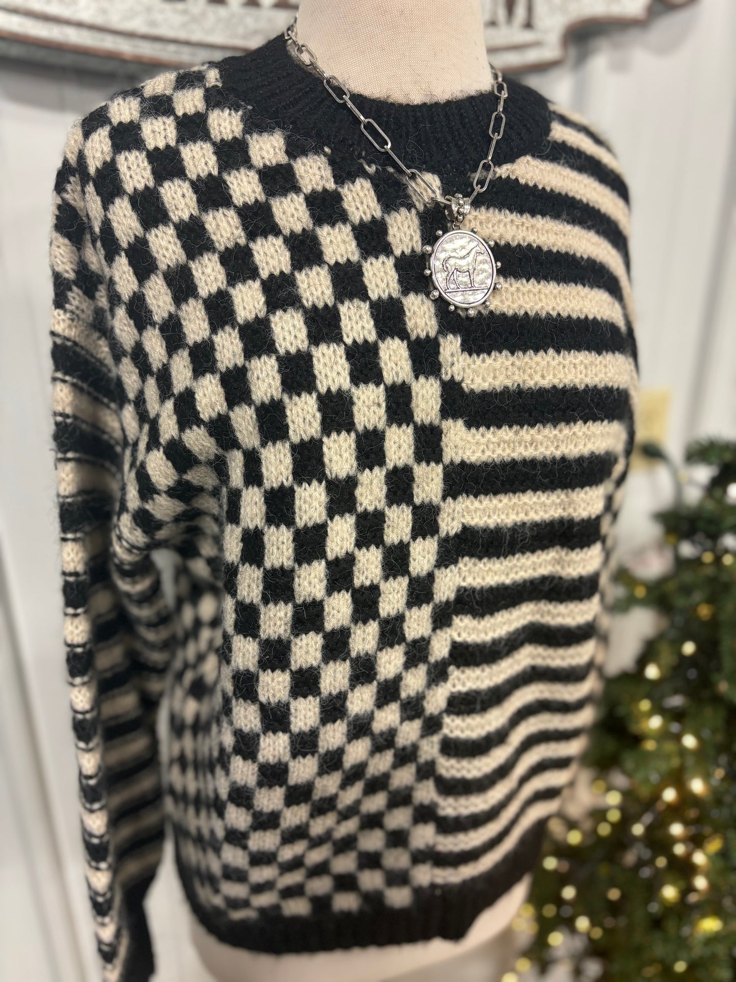 Stripes and Checkers Sweater in Black