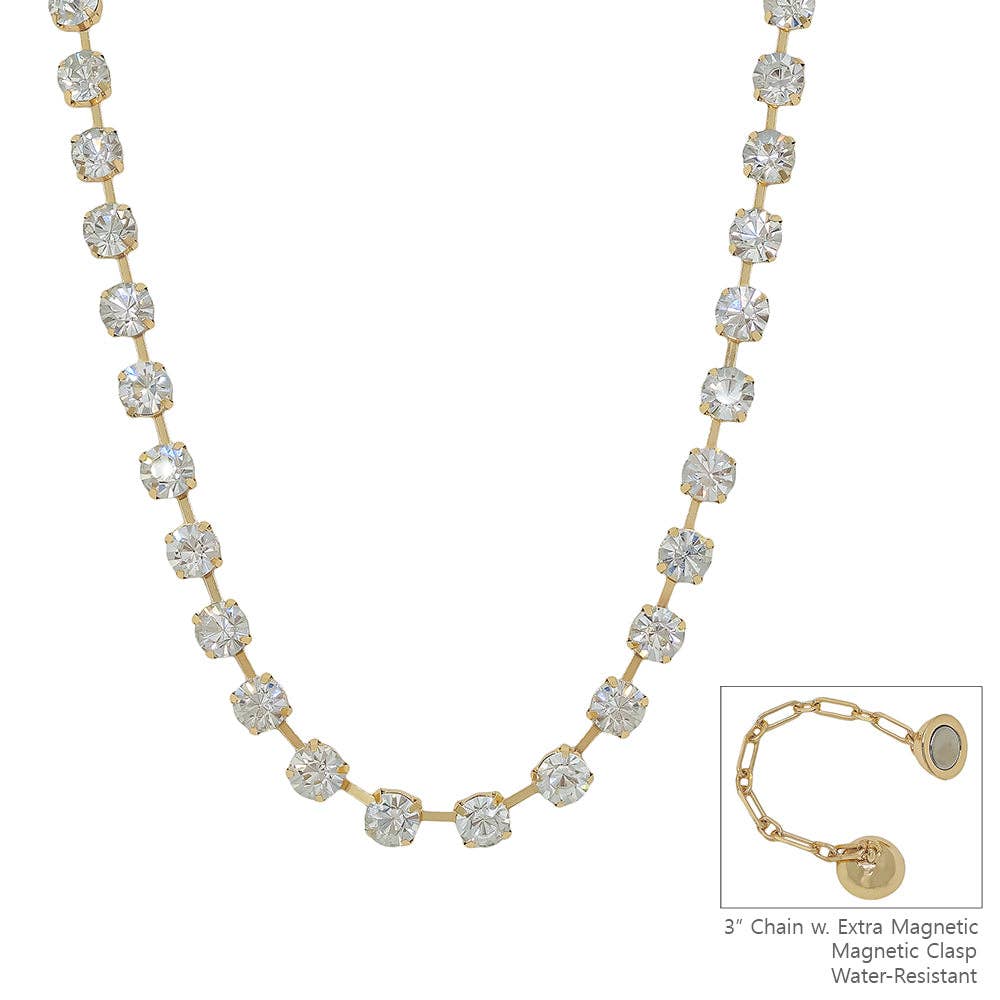 Clear Crystal 8MM Stone Magnetic Closure 17" Necklace Water Resistant