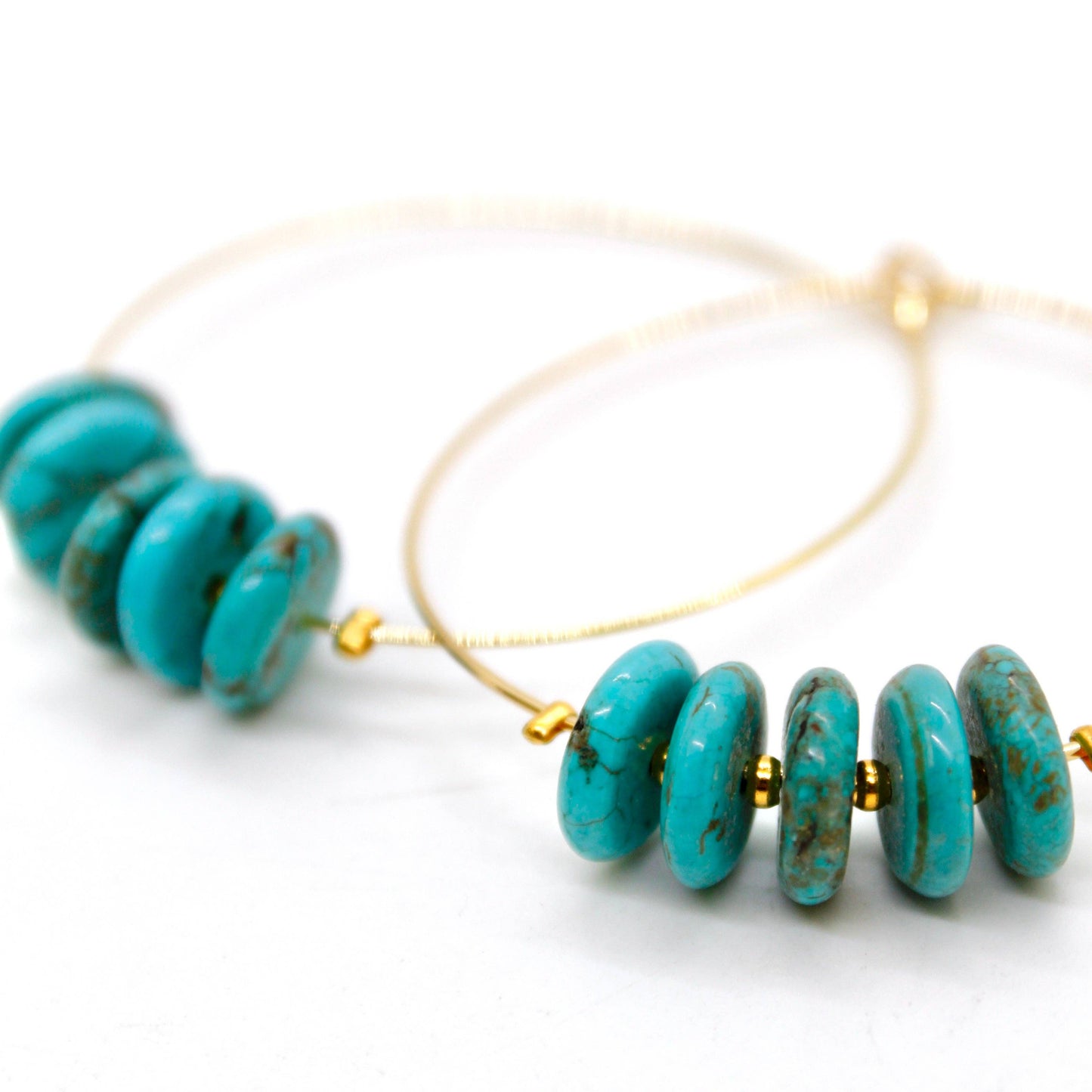 Delicate Turquoise Large Gold Hoop Earrings