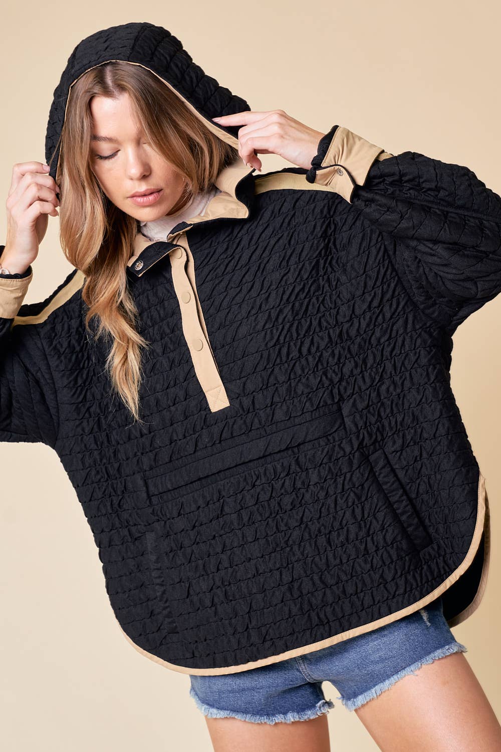 Quilted Hooded Pullover