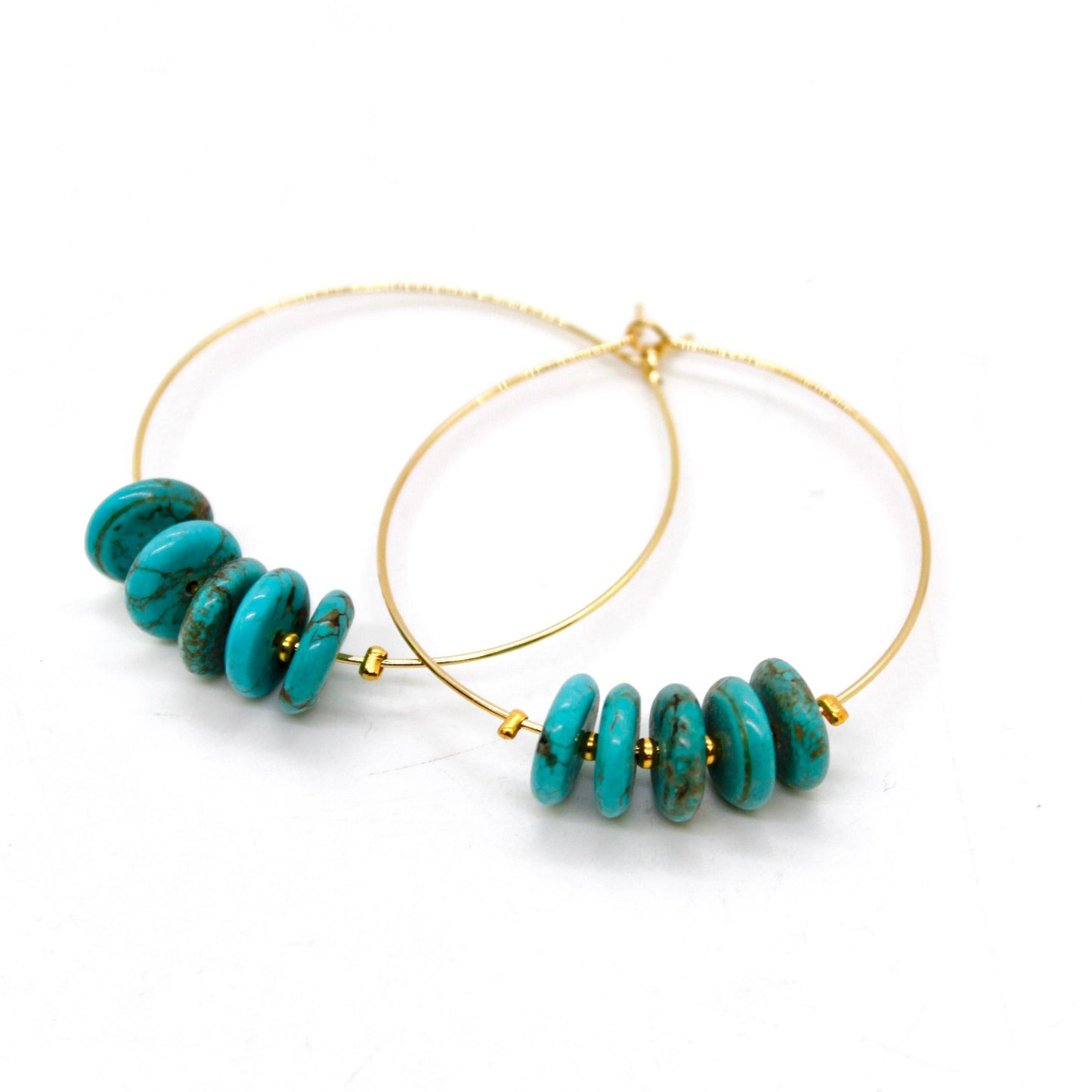 Delicate Turquoise Large Gold Hoop Earrings