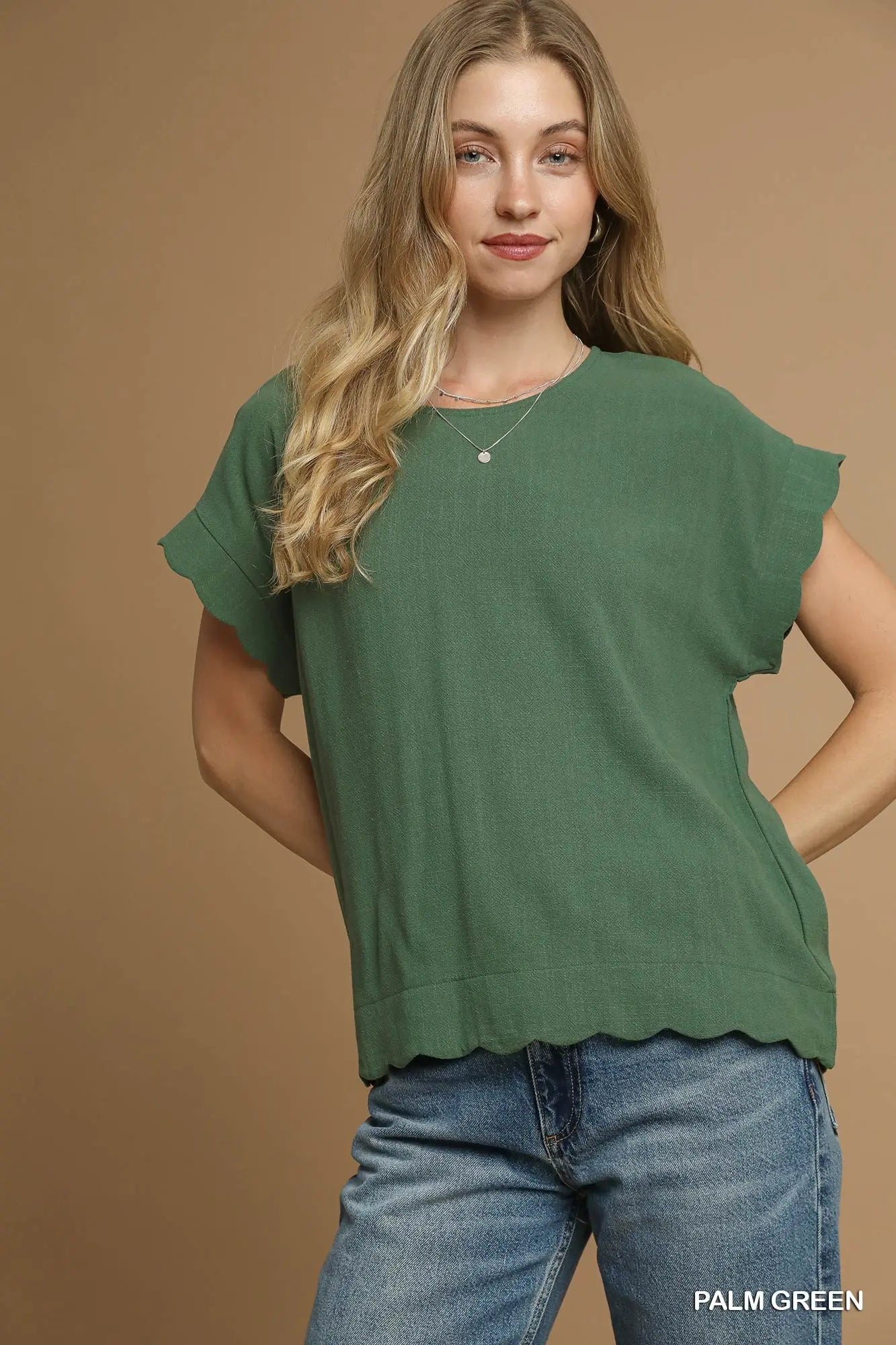 Scalloped Top in Palm Green NATURAL FIBERS