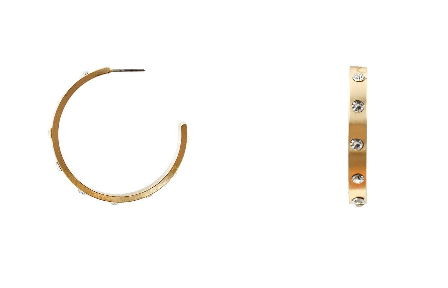 Gold Hoop with Rhinestone 1.5" Earring