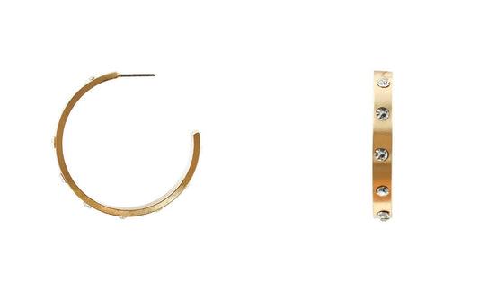 Gold Hoop with Rhinestone 1.5" Earring