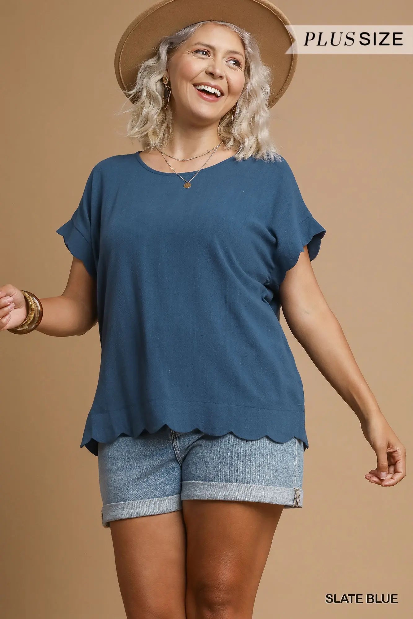 Scalloped Top in Slate Blue NATURAL FIBERS