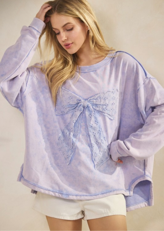 Eyelet Bow Pullover in Lavender