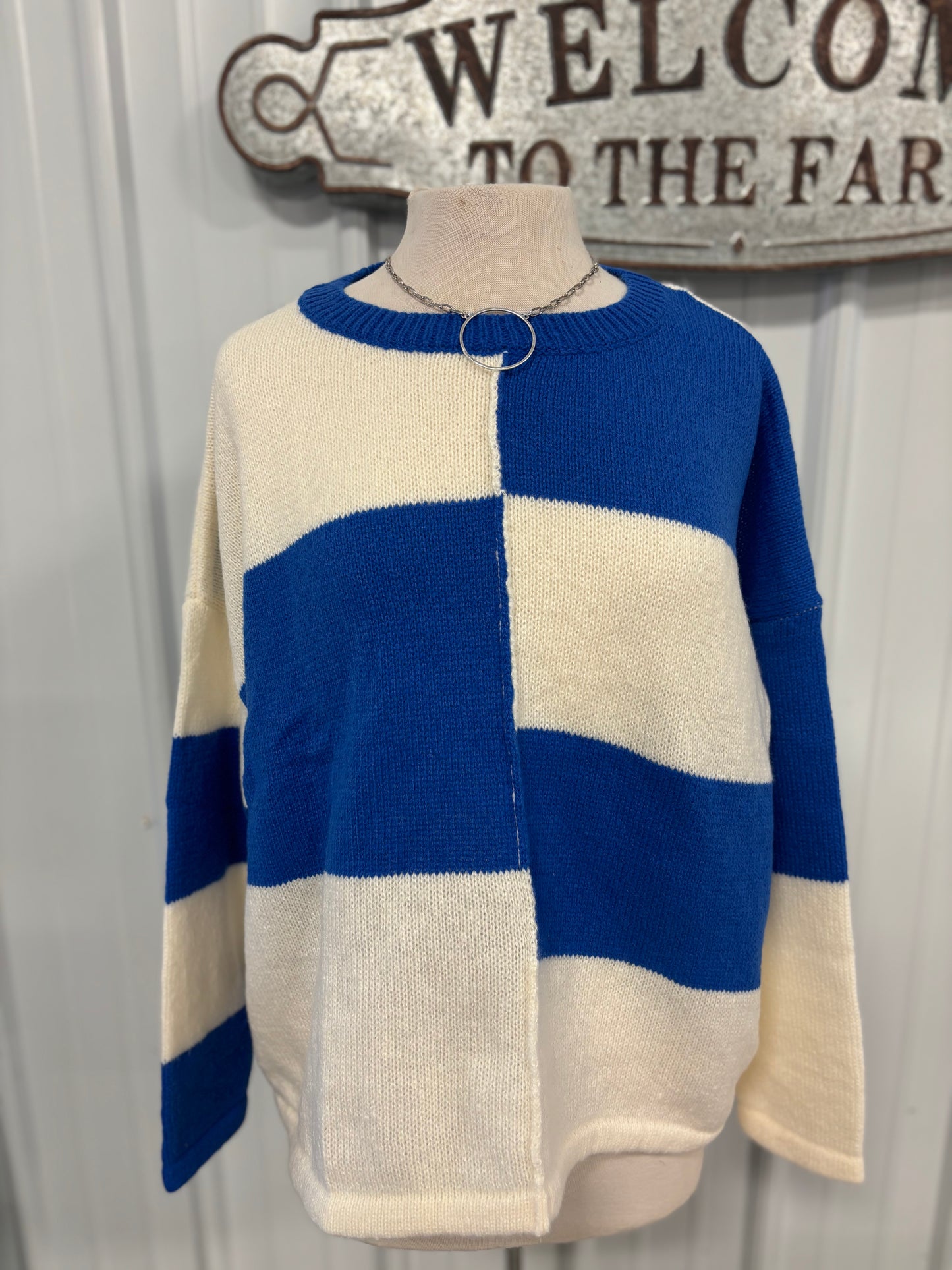 Go Fight Win Blue and White Sweater