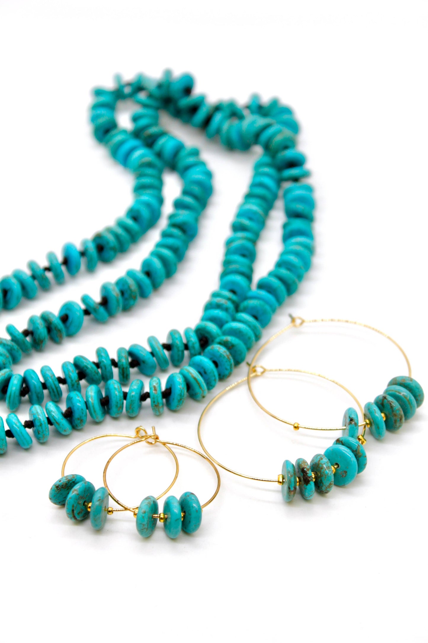 Delicate Turquoise Large Gold Hoop Earrings