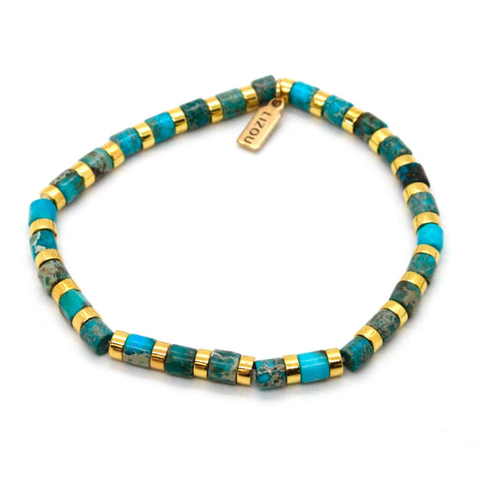Turquoise and Gold Stretch Stone Bracelet