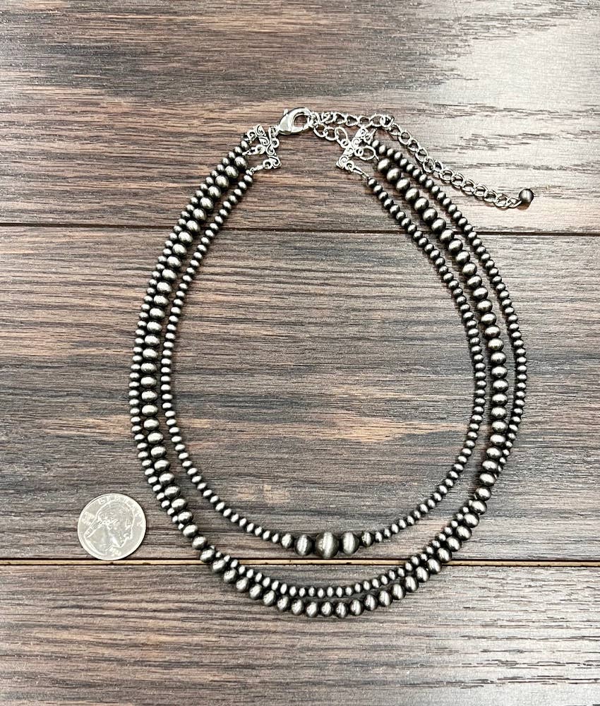 18" 3-strand Silver Western Bead Necklace Faux