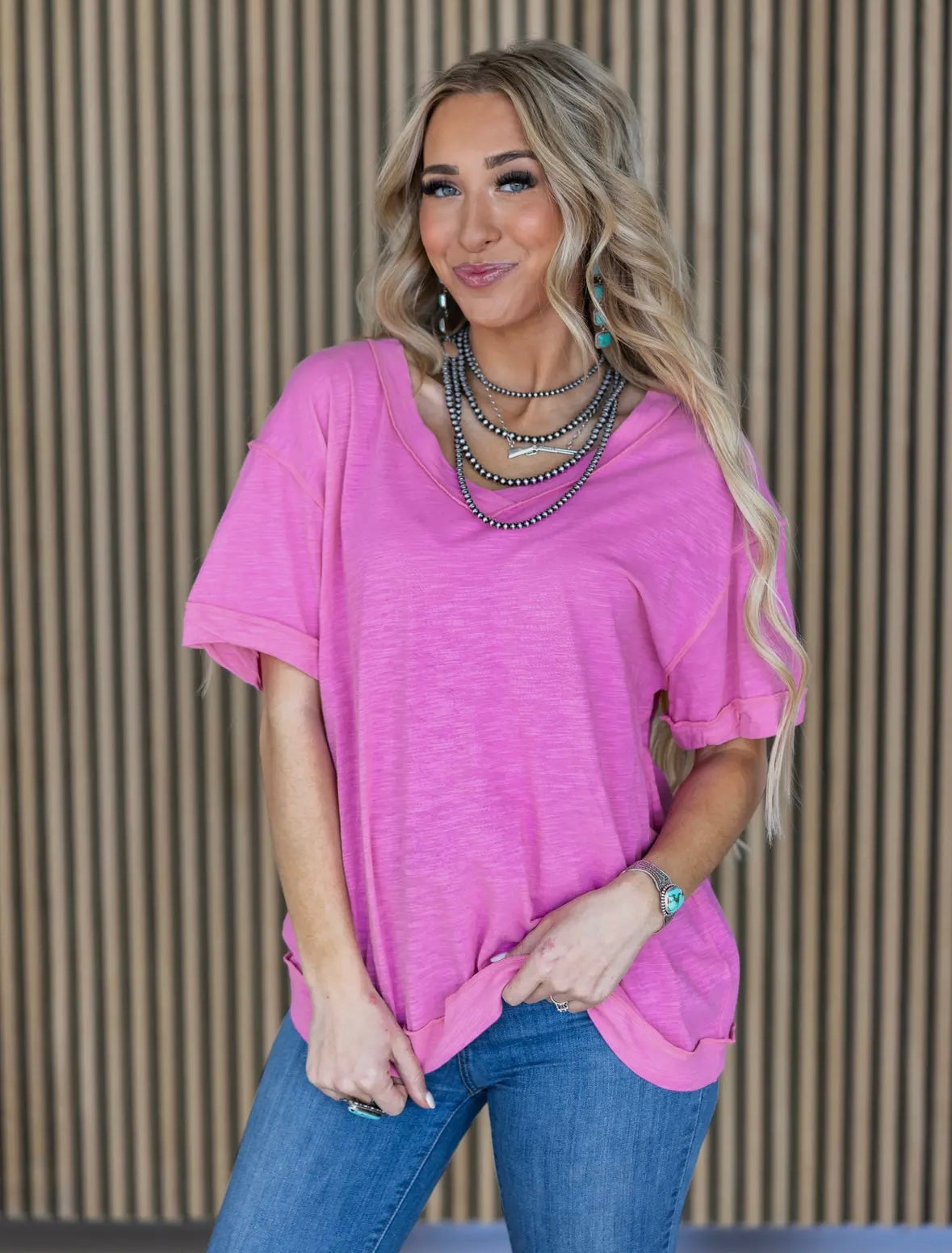 Magenta Raw Edge Cotton Tee