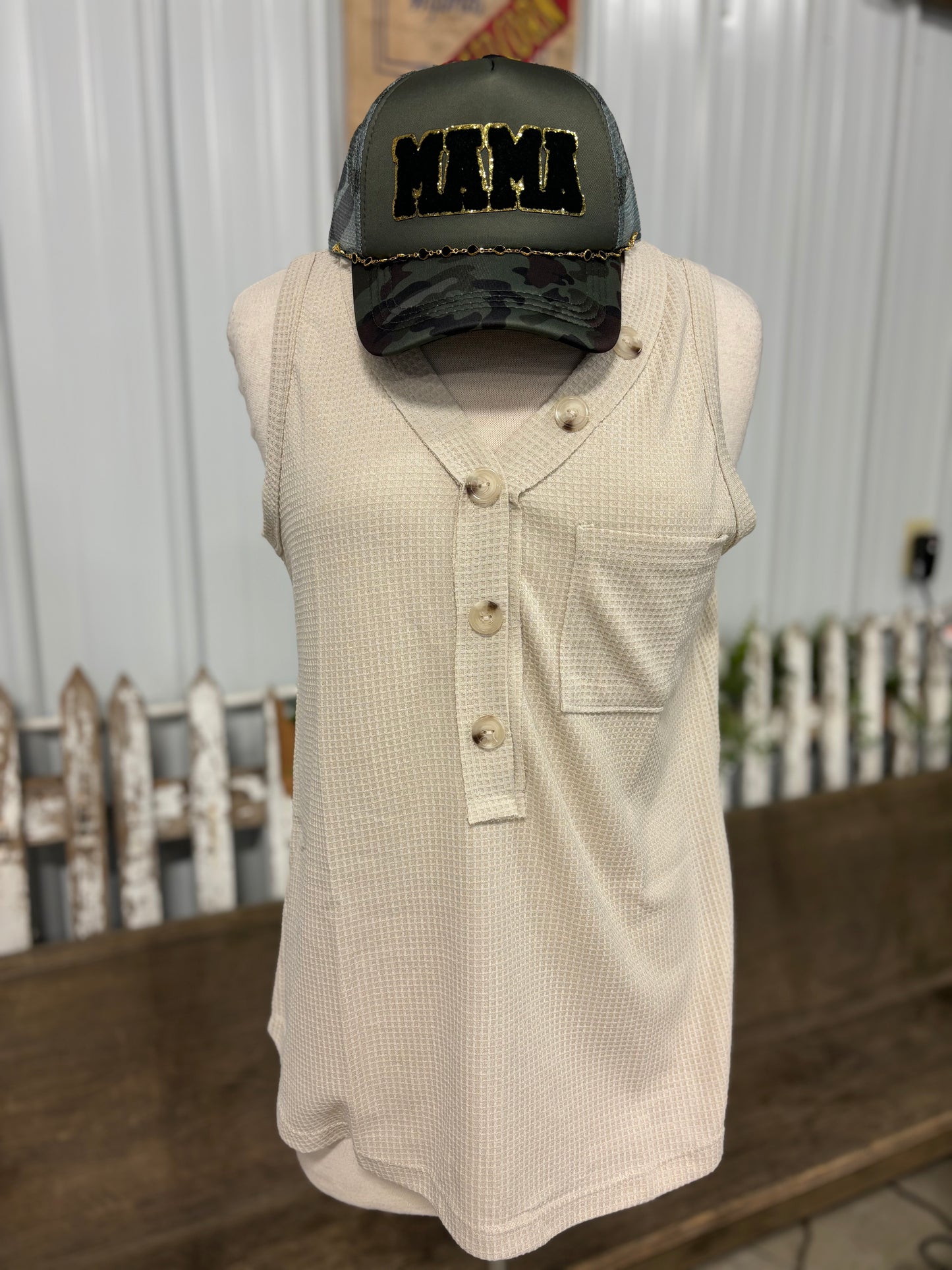 Button Detail V Neck Tank