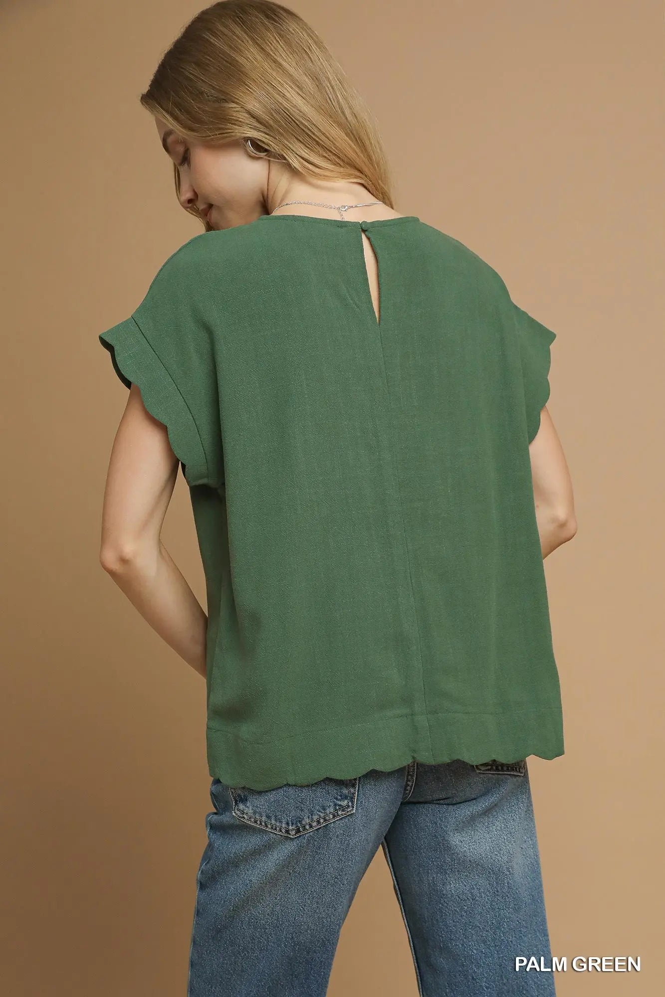 Scalloped Top in Palm Green NATURAL FIBERS