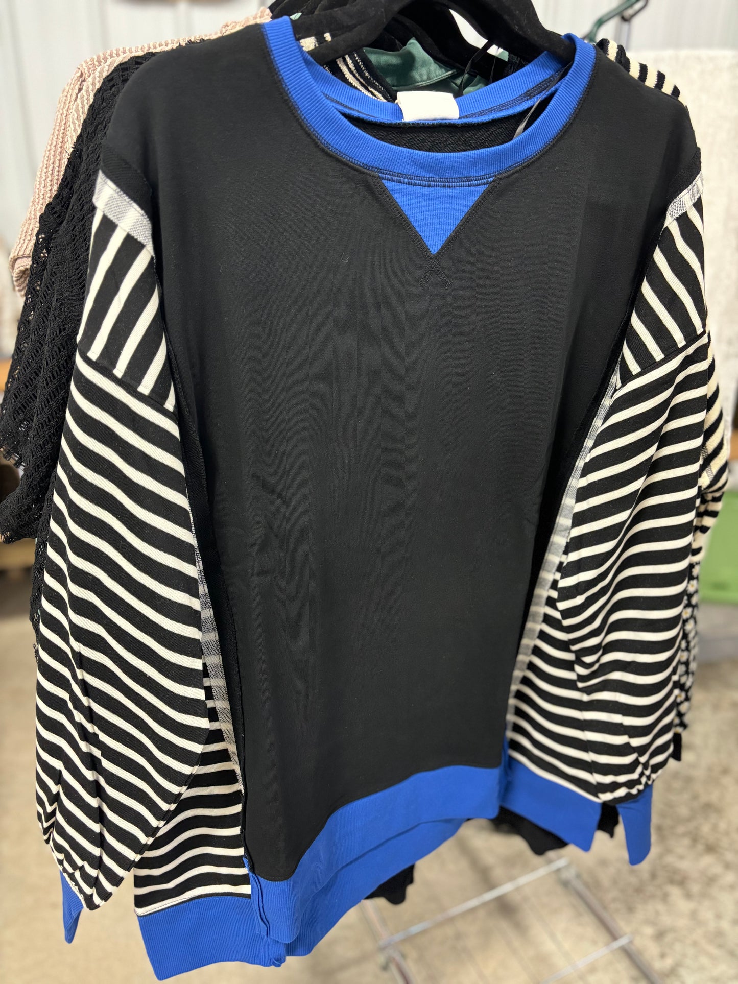 Black & Royal Striped Knit Top