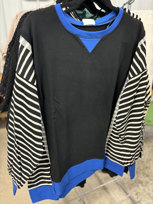Black & Royal Striped Knit Top