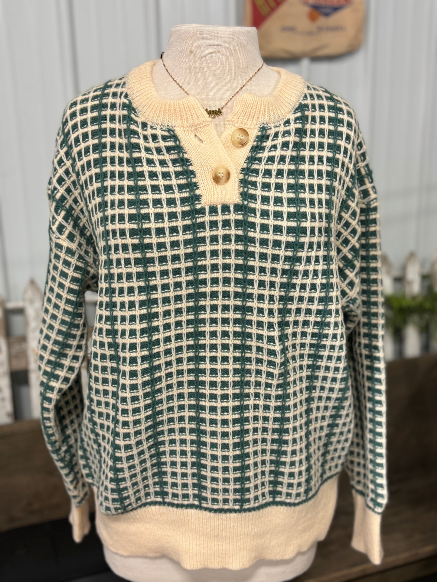 Hunter Green Checkered Sweater