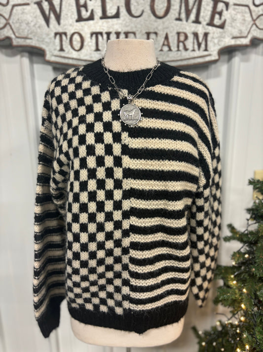 Stripes and Checkers Sweater in Black