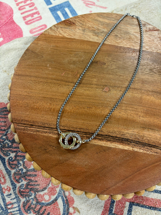 Double Circle Mixed Metal Necklace